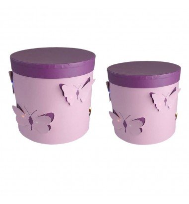 Set 2 cutii rotunde cu fluturi și...