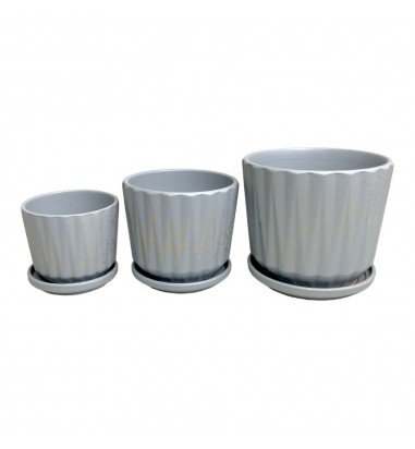 Set 3 ghivece ceramică rotunde cu...