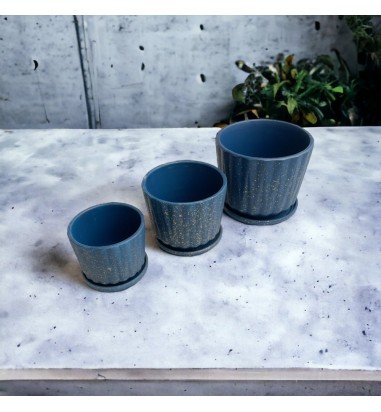 Set 3 ghivece ceramică rotunde cu...