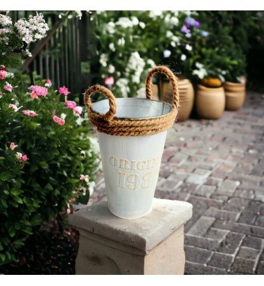 Ghiveci de metal cu mânere din iută -...