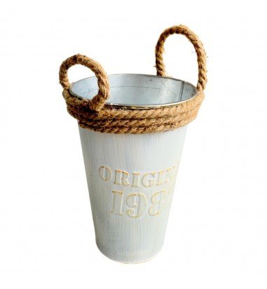 Ghiveci de metal cu mânere din iută -...