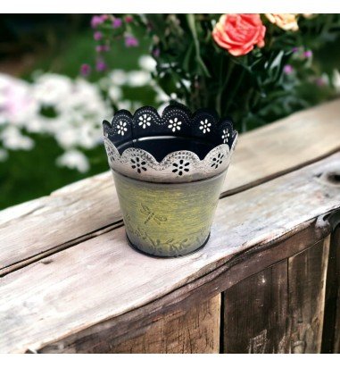 Ghiveci rotund din metal cu fluturi -...