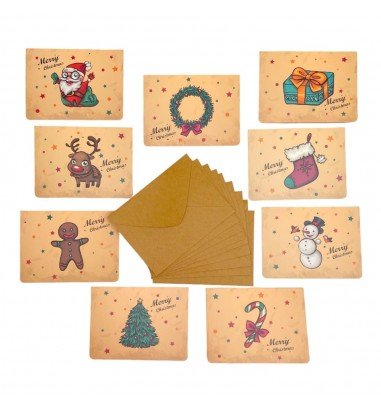 Set 9 felicitări de Crăciun - kraft...