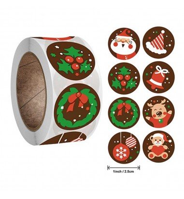 Rolă 500 stickere Crăciun 2.5cm -...