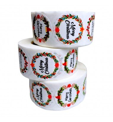 Rolă 500 stickere Crăciun 2.5cm -...