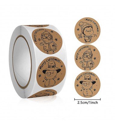 Rolă 500 stickere kraft Crăciun 2.5cm...