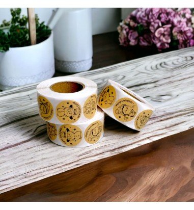 Rolă 500 stickere kraft Crăciun 2.5cm...