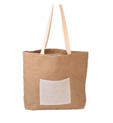 Sacoșă din iută naturală cu buzunar...