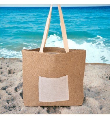 Sacoșă din iută naturală cu buzunar...