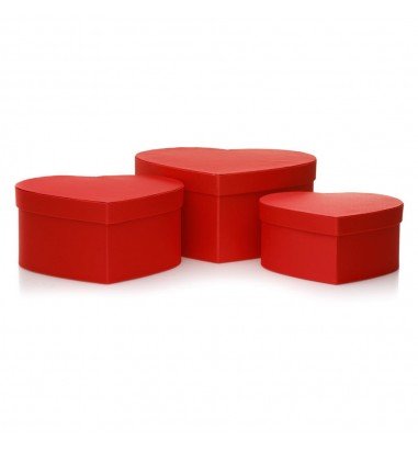 Set 3 cutii inimă satinate - roșu