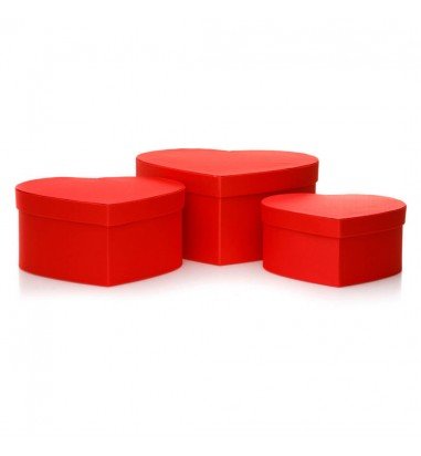 Set 3 cutii inimă satinate - roșu