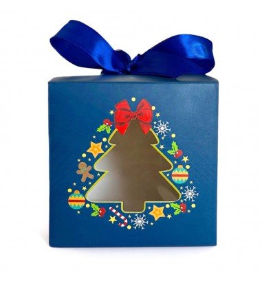 Cutie căni Crăciun cu fundă albastră