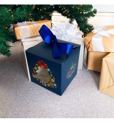 Cutie căni Crăciun cu fundă albastră