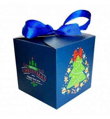 Cutie căni Crăciun cu fundă albastră