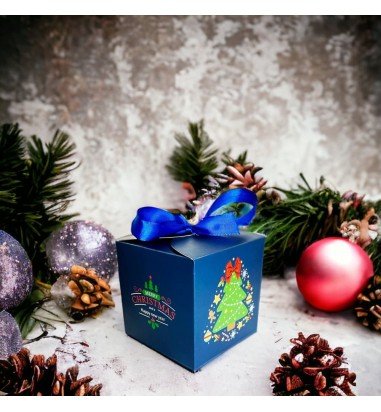 Cutie căni Crăciun cu fundă albastră