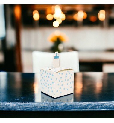 Cutie mică pătrată cu biberon - bleu...