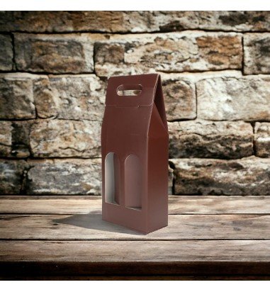 Cutie cu mâner pentru 2 sticle - maro...