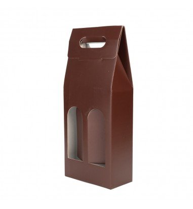 Cutie cu mâner pentru 2 sticle - maro...