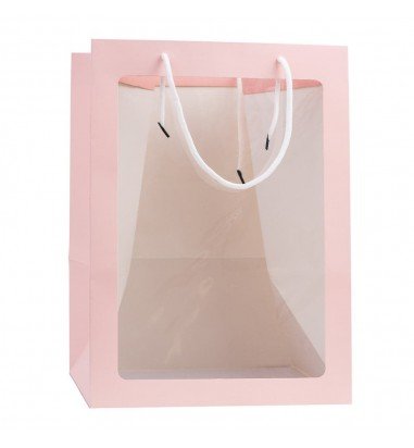 Pungi hârtie cu fereastră - roz (set...