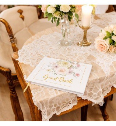 Album pentru invitati model floral - alb