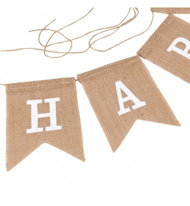 Banner iută Happy Birthday cu sfoară...
