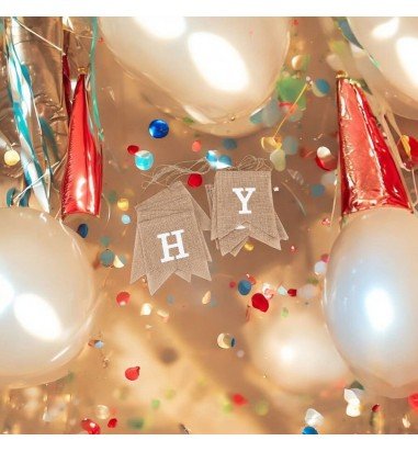 Banner iută Happy Birthday cu sfoară...