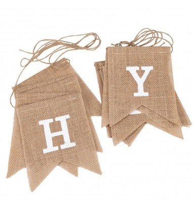 Banner iută Happy Birthday cu sfoară...