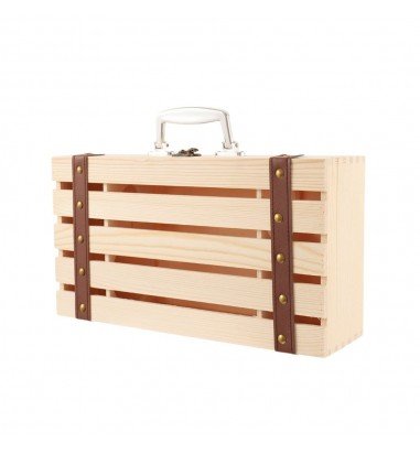 Cutie lemn tip cufăr pentru 2 sticle...