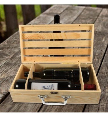 Cutie lemn tip cufăr pentru 2 sticle...