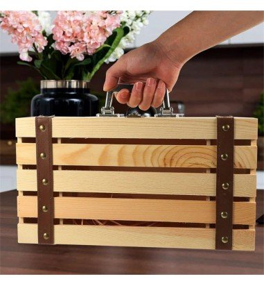 Cutie lemn tip cufăr pentru 2 sticle...