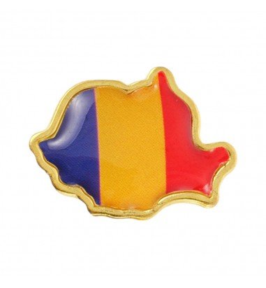 Pin metalic auriu tricolor ROMÂNIA