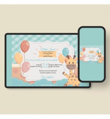 Invitatie digitala de botez cu girafa