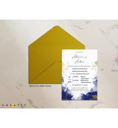 Invitatie de nunta Blue&Gold Watercolor