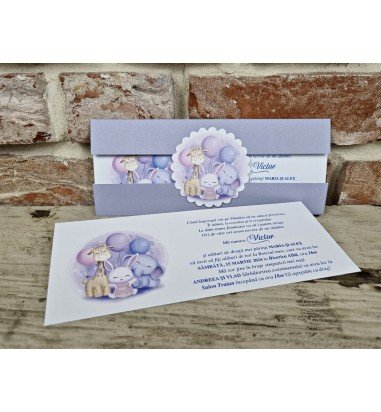 Invitatie de botez animalute mov 611