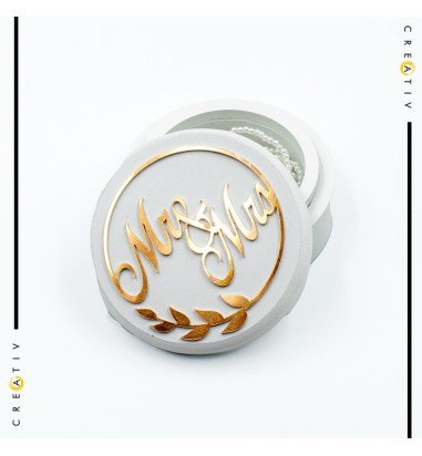 Cutie pentru verighete rotunda Mr & Mrs