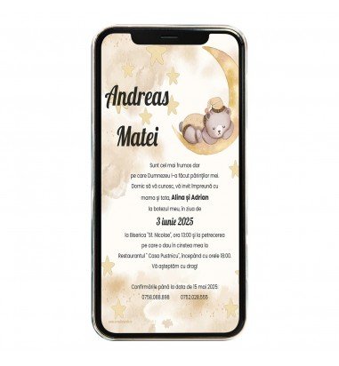 Invitatie digitala de botez Teddy...