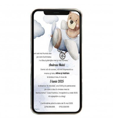 Invitatie digitala de botez Bear