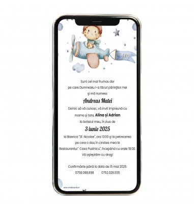Invitatie digitala de botez aviator