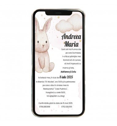 Invitatie digitala de botez iepuras