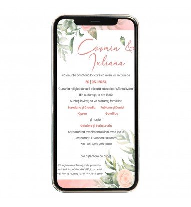 Invitatie digitala de nunta Pink Flowers