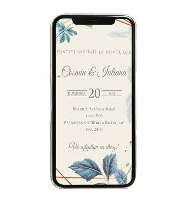 Invitatie digitala de nunta Blue Leafs
