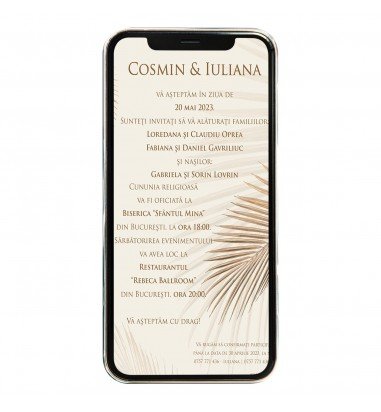 Invitatie digitala de nunta Golden Palm
