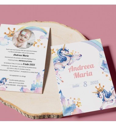 Invitatie de botez cu fotografie Unicorn