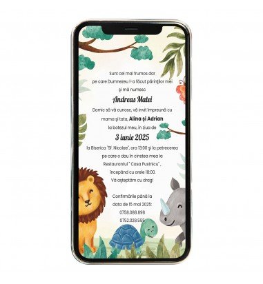 Invitatie digitala de botez animals