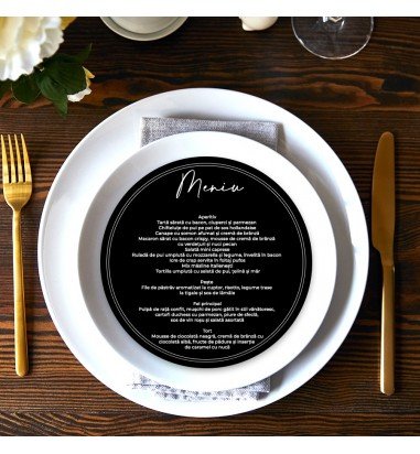 Meniu de nunta rotund negru MR003