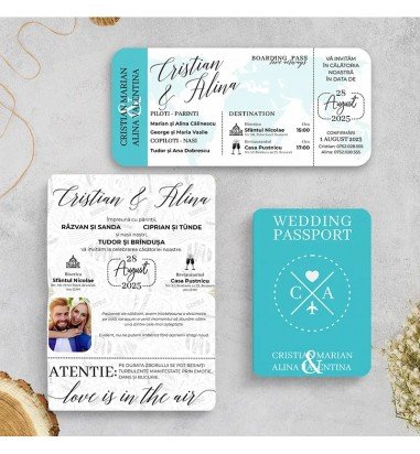 Invitatie de nunta pasaport turcoaz