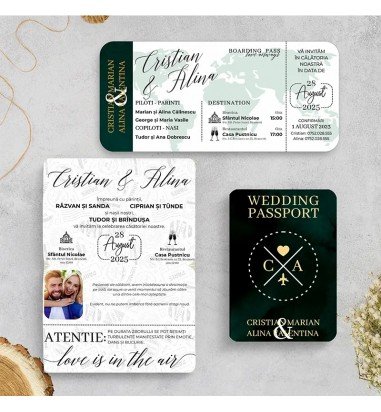 Invitatie de nunta pasaport deep green