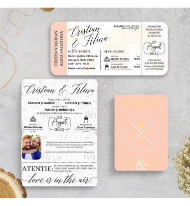 Invitatie de nunta pasaport peach