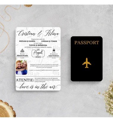 Invitatie de nunta pasaport black simple