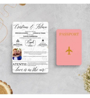 Invitatie de nunta pasaport pink simple